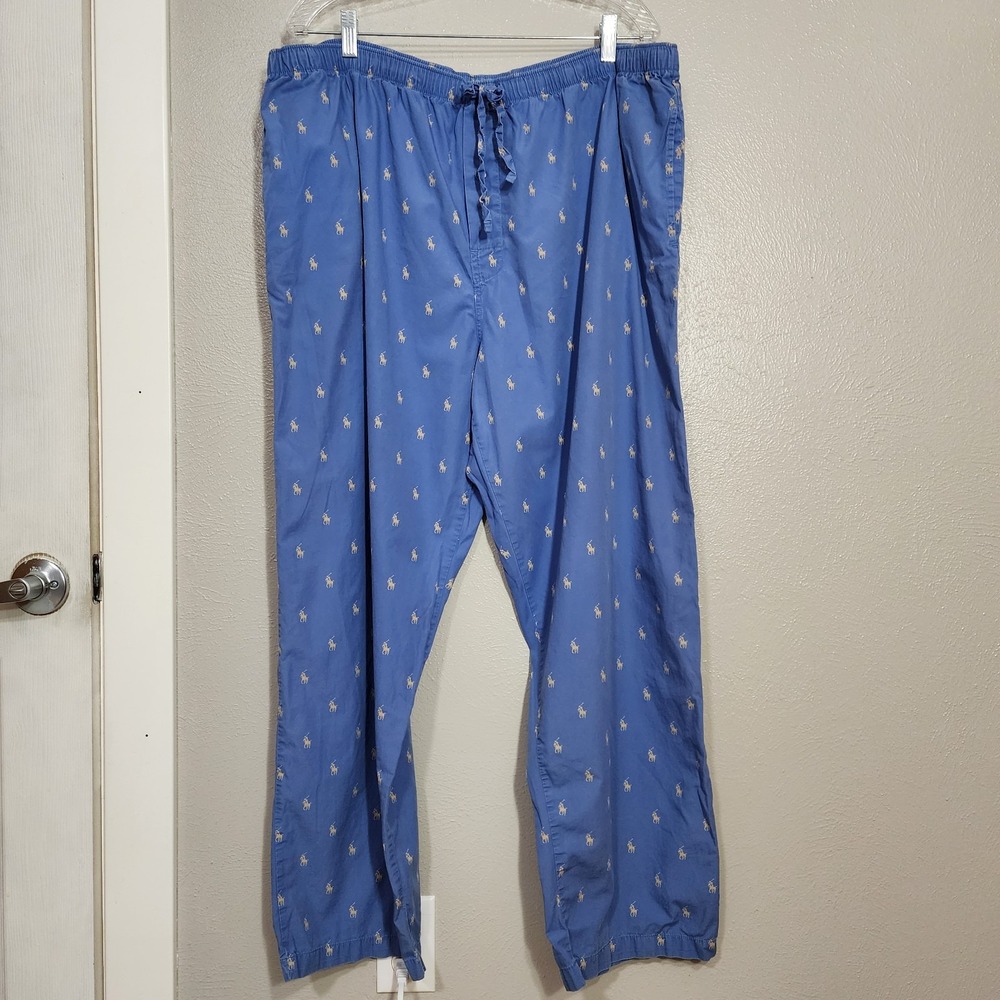 Polo Ralph Lauren Men's Large Blue Pony Print Pajama Sleep Pants 100% Cotton L
